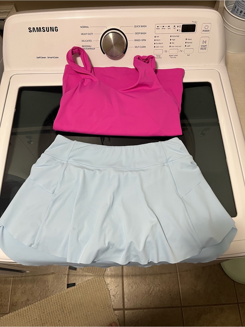 Zyia Women’s Athletic Tank Top and Skort Set - Pink and Light Blue